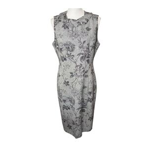 Talbots Wool Blend Gray Floral Sleeveless Mock Neck Sheath Midi Dress Size 10